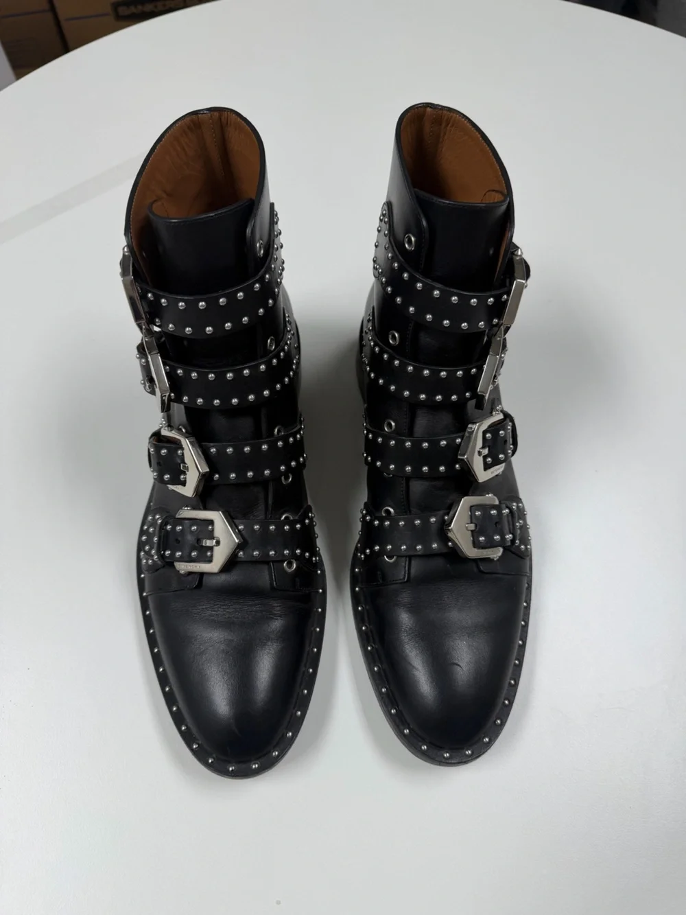 Givenchy Black Leather Studded Buckle Boots